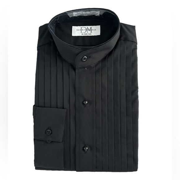 Devin‎ Michaels Men's Black Banded Collar Pleat Tuxedo Shirt Size Small NEW - Picture 1 of 4